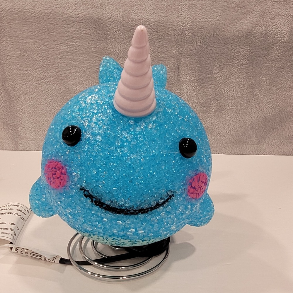 Night Light 7.5" Sparkle Whale Lamp Light Blue Narwal